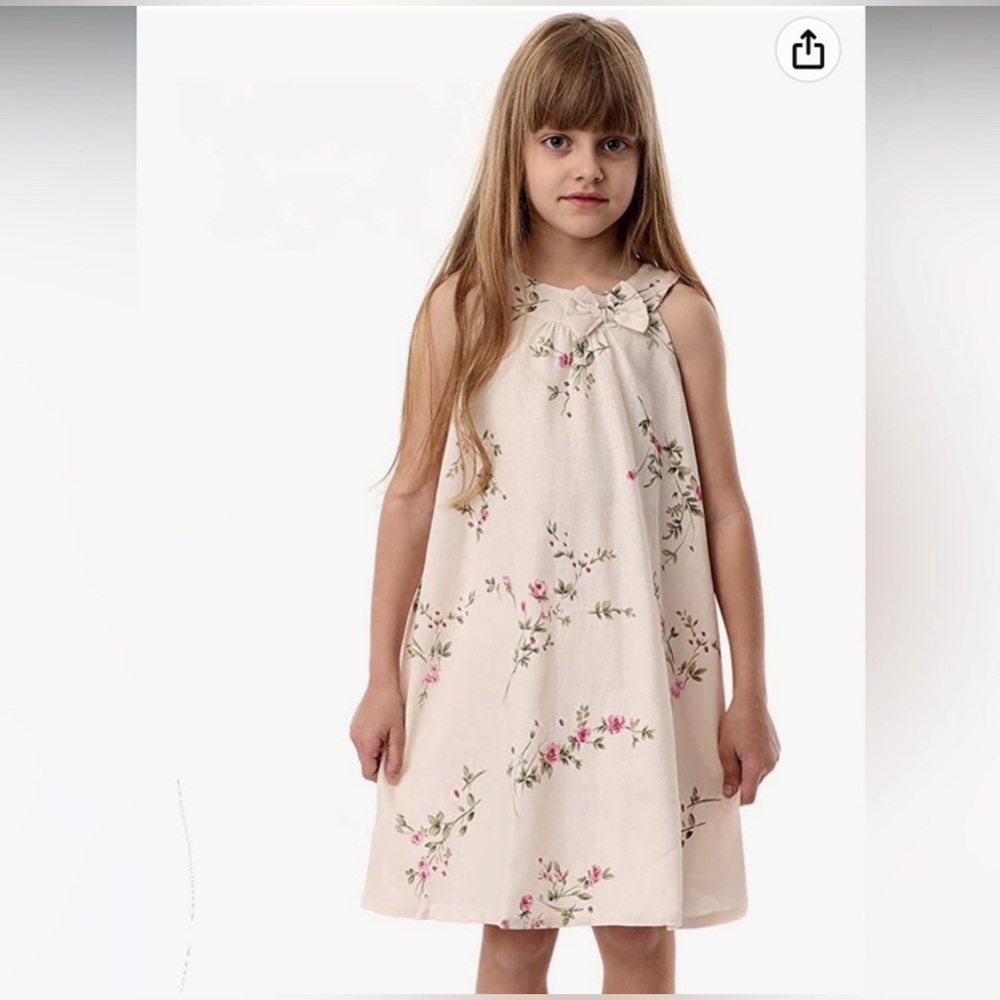 Flower girl dress ivory with delicate floral print 100% linen 8